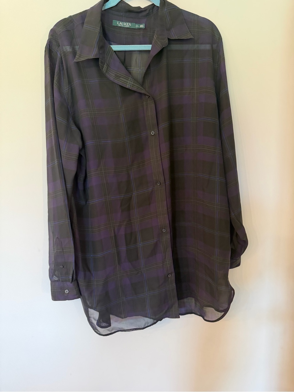 Lauren Ralph Lauren preppy plaid sheer button down size XXL